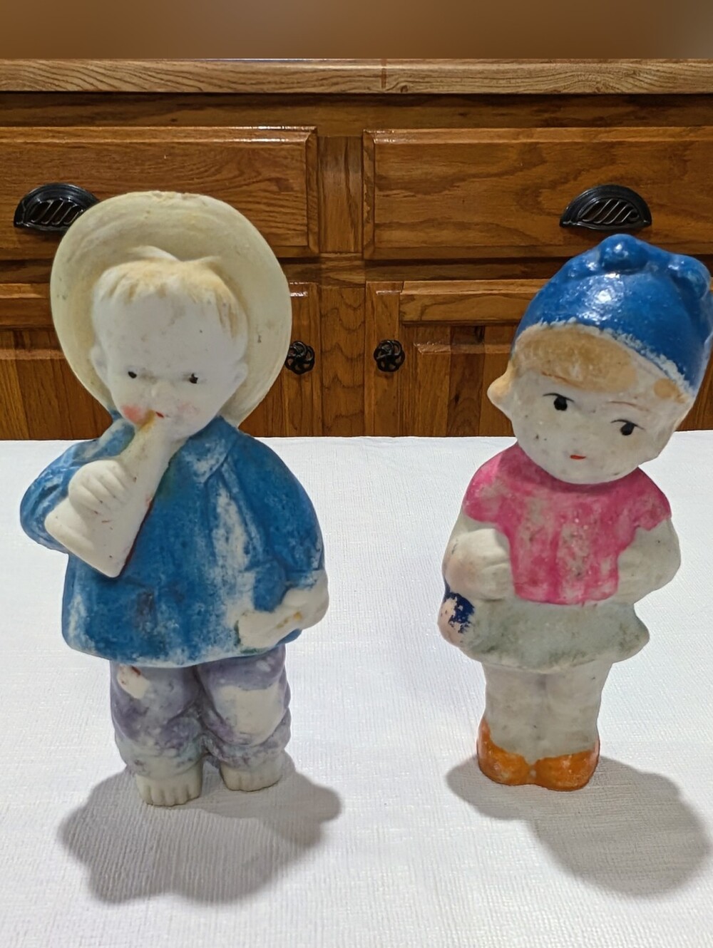 Antique Bisque Ceramic Penny Dolls Frozen Charlotte Dolls Set of 2 - Picture 3 of 9